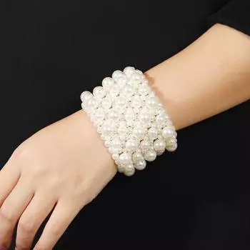 Винтажный барочный браслет из искусственного жемчуга, элегантный темпераментный литературный и художественный плетеный эластичный широкий браслет, женский браслет.