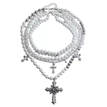 Винтажный барочный темперамент чокер ключичная цепочка премиум крест жемчуг многослойное ношение многоярусное ожерелье женское