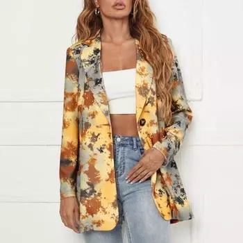 Винтажный блейзер с буквенным нерегулярным принтом, женская куртка, уличная мода, элегантное женское пальто больших размеров, стильное американское пальто S