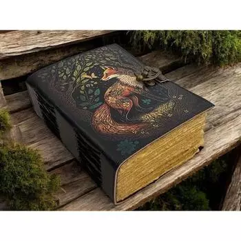 Винтажный блокнот из кожи ручной работы Fox гримуар толстый блокнот 7 x 5 in