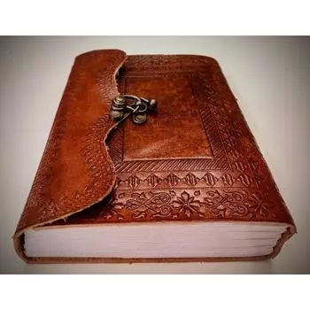 Винтажный блокнот ручной работы с тиснением в кожаном переплете коричневого цвета с замком - Книга теней ручной работы - Журнал для письма унисекс - Дневник многоразового использования 7 x 5 in коричневый