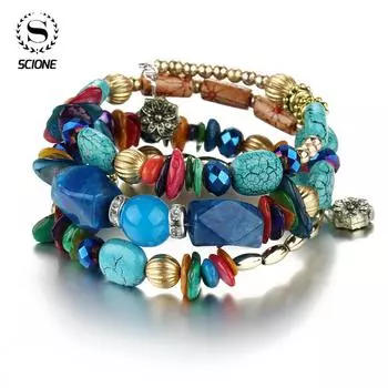 Винтажный богемный многослойный браслет с бусинами из смолы и камня, очаровательные элегантные женские модные ювелирные изделия разноцветный