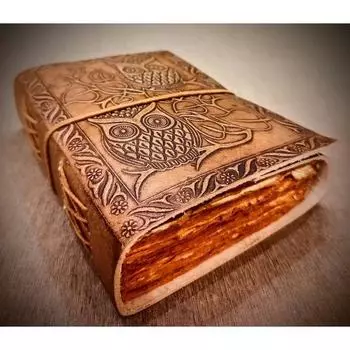 Винтажный большой журнал путешествий ручной работы с тиснением совы в кожаном переплете, бескислотная хлопковая переработанная бумага, винтажная бумага с краями Deckle Edge, дневник для письма 7 x 5 in коричневый