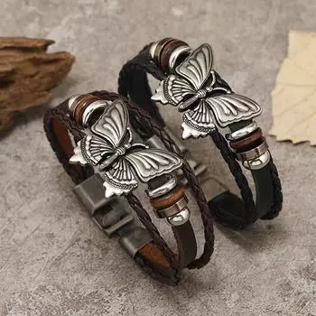 Винтажный браслет-бабочка из искусственной кожи для женщин и девочек чёрный
