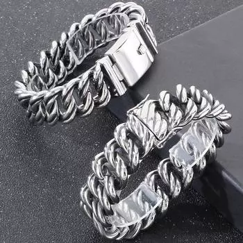 Винтажный браслет-цепочка из кубинских звеньев шириной 18/22 мм для мужчин, классные браслеты из нержавеющей стали, мужской аксессуар для ювелирных изделий на руку чёрный