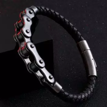 Винтажный браслет-цепочка из матовой нержавеющей стали 6 мм для велосипеда и мотоцикла для мужчин, мужские кожаные браслеты, мужские ювелирные изделия в стиле рок-н-ролл 21cm