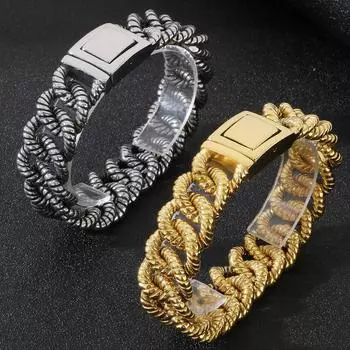 Винтажный браслет-цепочка из нержавеющей стали 316L шириной 19 мм, браслет-цепочка для мужчин, мужские браслеты, ювелирные изделия на день рождения, подарки для папы, бойфренда 21.5CM серебряный