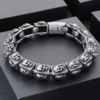 Винтажный браслет из цельной нержавеющей стали для мужчин, мужские ювелирные изделия в виде скелета, ширина 14 мм, браслеты-цепочки в виде черепа и лица для мужчин серебряный