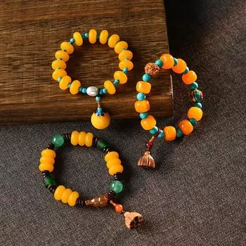 Винтажный браслет из пчелиного воска в стиле Богемии, один круг цвета куриного масла, бирюзовый браслет с подвеской в виде множества сокровищ, темпераментный аксессуар для женщин