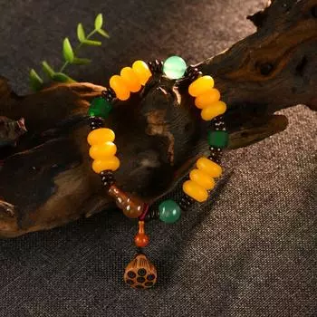 Винтажный браслет из пчелиного воска, желтый цвет куриного жира, одинарный, бирюзовый браслет Дуобао, подвеска, литературный темперамент, аксессуары, женский