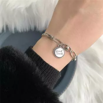 Винтажный браслет из стерлингового серебра 925 пробы с круглой бусиной и надписью Lucky Letter для женщин, свадебные украшения, день рождения, вечеринка, Sl235 серебряный