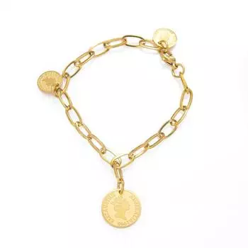 Винтажный браслет из титановой стали с головой королевы, покрытый настоящим золотом, модная круглая подвеска из нержавеющей стали