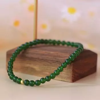 Винтажный браслет из зеленого агата с простыми хрустальными бусинами на удачу и благословение