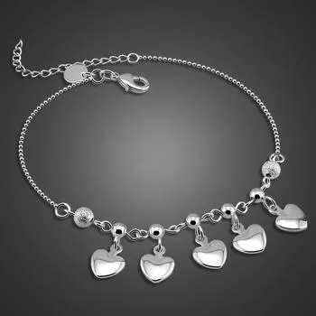 Винтажный браслет на щиколотку с сердечком, богемный браслет из 100% стерлингового серебра 925 пробы, пляжные ножные браслеты для ног, женские модные украшения для босиком, летний подарок