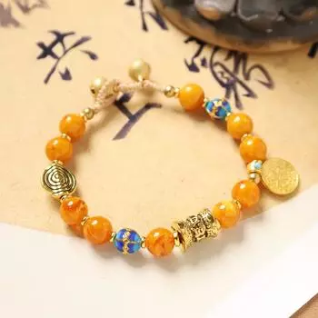 Винтажный браслет нишевый дизайн тибетский экзотический стиль мужской ручной шнурок натуральный камень плетеный браслет женский