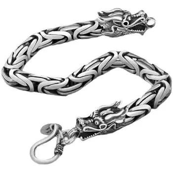Винтажный браслет с двойной головой дракона и килем, мужской властный индивидуальный хип-хоп гангстерский красивый подарок на день рождения для пожилых людей 19cm
