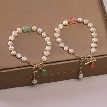 Винтажный браслет с подвесками из пресноводного жемчуга для женщин, роскошные ювелирные изделия из золота 14 карат, браслет с кубическим цирконием AAA