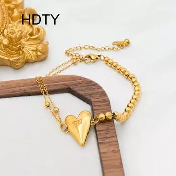Винтажный браслет с подвеской из титановой стали в стиле хип-хоп с круглыми бусинами, покрытый 18-каратным золотом, темпераментный модный браслет золотой
