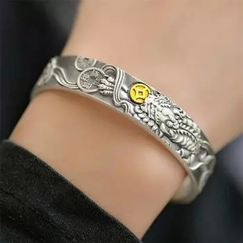 Винтажный браслет с золотой монетой, браслет Pixiu для мужчин, ювелирные изделия открытого размера, индивидуальный браслет с узором облаков для подарка бойфренду