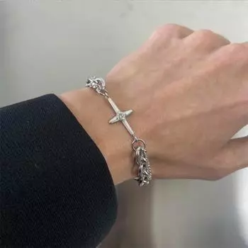Винтажный браслет со звездой, панк-многослойные браслеты-цепочки для женщин, хип-хоп-ювелирные изделия для мужчин, модные эстетические браслеты, новинка серебряный