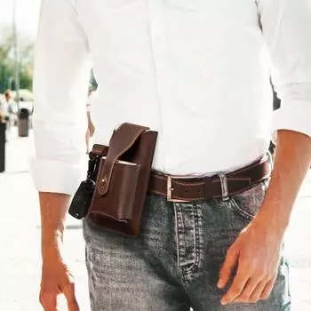 Винтажный брелок для ключей, кожаный ремень, кожаная сумка для телефона, тактическая мужская поясная сумка Crazy Horse из коровьей кожи темно-коричневого