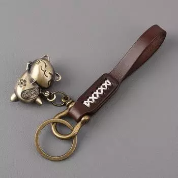 Винтажный брелок-подвеска Lucky Cat из кожи и веревки