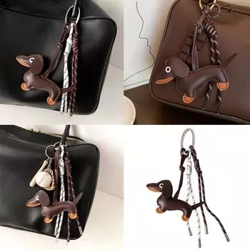 Винтажный брелок-подвеска в виде таксы из искусственной кожи, милый щенок, собачка, плетеная веревка, сумка, подвеска для автомобильных ключей, аксессуары