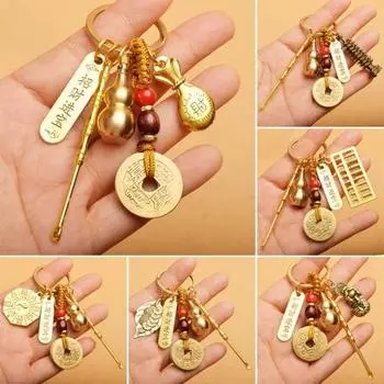 Винтажный брелок-подвеска в виде тыквы на удачу, брелок-кошелек из цельной латуни с монетами, брелок-подвеска в стиле фэн-шуй, привлекающий богатство H