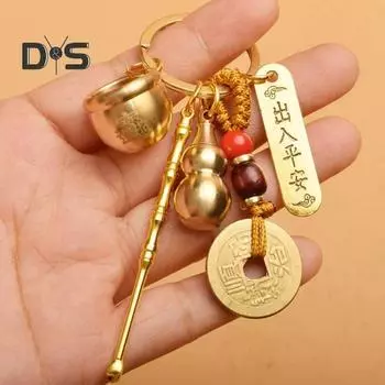 Винтажный брелок-подвеска в виде тыквы на удачу, брелок-кошелек из цельной латуни с монетами, брелок-подвеска в стиле фэн-шуй, привлекающий богатство E