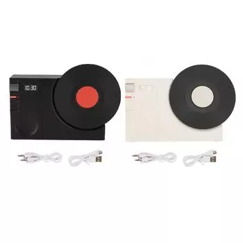 Винтажный BT динамик настольный ретро часы динамик вращающийся ретро проигрыватель форма динамик для дома White