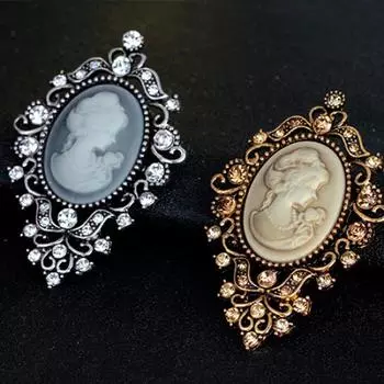 Винтажный букет со стразами для женщин, красивая голова, камея, брошь, булавки, ювелирный подарок золотистый