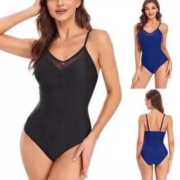 Винтажный цельный купальник, сетчатый купальник для женщин 2023, черный купальный костюм с ремешком, пляжная одежда, купальные костюмы для женщин S чёрный