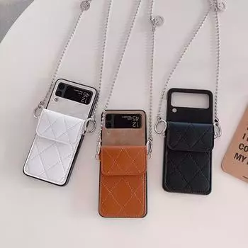Винтажный чехол через плечо для телефона Samsung Galaxy Z Flip 3 Flip 4 5g, кожаный карман для карт, задняя крышка для Galaxy Z Flip3 Flip4 Case & Strap чёрный