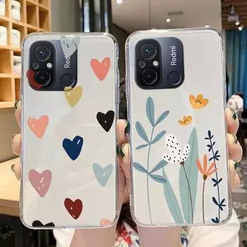 Винтажный чехол с цветами для девочек для Redmi 12C 11A 4G, прозрачный чехол из мягкого ТПУ с мультяшным узором для POCO C55, чехол, тонкий противоударный защитный силиконовый чехол Redmi 12C 4G