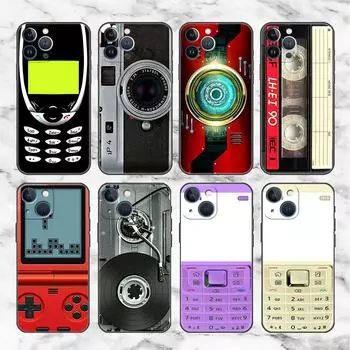 Винтажный чехол с кассетой для камеры для Apple iPhone 14 11 13 12 Pro 7 XR X XS Max 8 Plus 6 6S 14Pro, черный мягкий чехол для телефона iPhone 6 6S