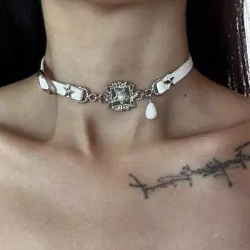 Винтажный черно-белый пояс со звездным воротником для женщин, нишевый шейный ремень, колье, цепочка на шею, цепочка в виде змеиной кости, милая, крутая