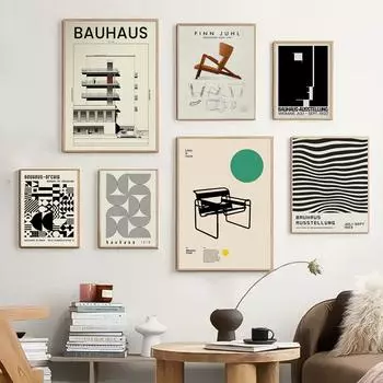 Винтажный черно-белый постер Баухаус, ретро-художественные принты, выставка модернизма, декоративные картины, холст, настенная художественная картина, домашний декор 21x30cm No Framed