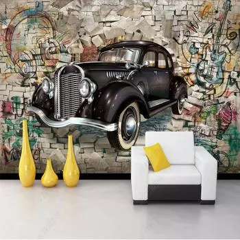 Винтажный Черный Автомобиль Сломанная Настенная Роспись Промышленный Декор Съемные Обои Бар Ресторан Клуб Домашний Декор Гостиная Фон Настенная Роспись 200 cm(W) x 140 cm(H)