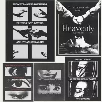 Винтажный черный, белый, серый Ins Style Eye Poster Любовь, держась за руки, Винтажная гостиная, кофейня, художественное украшение стены 21cm30cm NoFrame