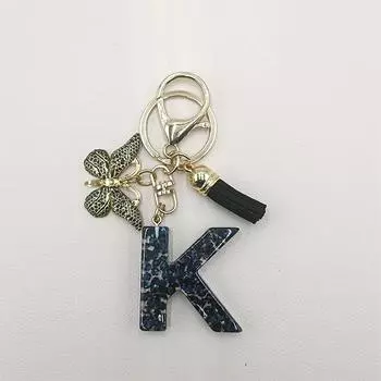 Винтажный черный брелок с буквами, блестящий, 26 инициалов, алфавит, бабочка, кисточка, подвески, брелоки, украшения для сумок, аксессуары, подарки H