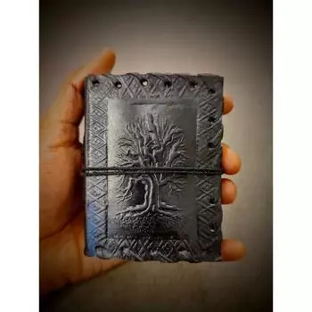 Винтажный черный ежедневник ручной работы в кожаном переплете с тиснением «Древо жизни» — 200 толстых страниц без подкладки из переработанных материалов многоразового использования — подарок для него/нее, унисекс 3 x 4 in чёрный