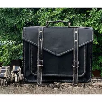 Винтажный черный кожаный рюкзак-мессенджер со спермой, портфель, офисная сумка через плечо 18 x 13 x 5 in чёрный