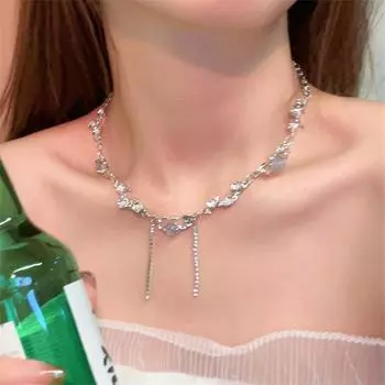 Винтажный цирконовый кулон с кисточкой, ожерелье с ключицей, цепочка-чокер для женщин и девочек, ювелирные изделия, подарок на вечеринку