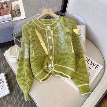 Винтажный цветной свитер, вязаный кардиган, женский осенне-зимний корейский вариант, свободный короткий свитер с французским небольшим ароматом