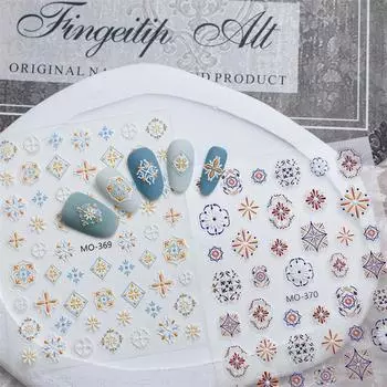 Винтажный цветной узор тотем штамп богемный стиль ретро мягкие тисненые рельефы самоклеящиеся наклейки для дизайна ногтей маникюрные наклейки A3