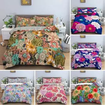 Винтажный цветочный пододеяльник King Queen с изображением пиона и подсолнуха, комплект постельного белья с тропическим цветочным принтом, покрывало из полиэстера в стиле бохо 70x133cm 2pcs