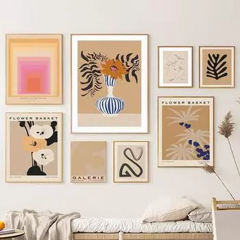 Винтажный цветочный рынок, абстрактная линия, кривая, настенная живопись на холсте, плакаты на скандинавскую тему и принты, настенные панно для декора гостиной A4 21X30cm No Framed