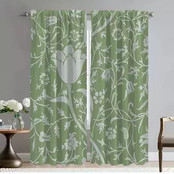 Винтажный цветочный тюль для спальни, элегантные шторы для комнаты, 2 шт., разделительные шторы, украшение на Хэллоуин, затемняющие шторы для гостиной W50xH70cmx2pcs-CL