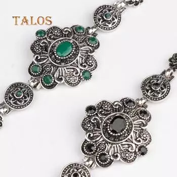 Винтажный цветок, искусственный драгоценный камень, браслет, вечерние украшения, женский подарок на день рождения, кулон зелёный