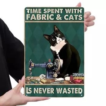 Винтажный декор для домашнего бара Metallplatte Katze rechteckige Eisenmalerei Wandkunst 1